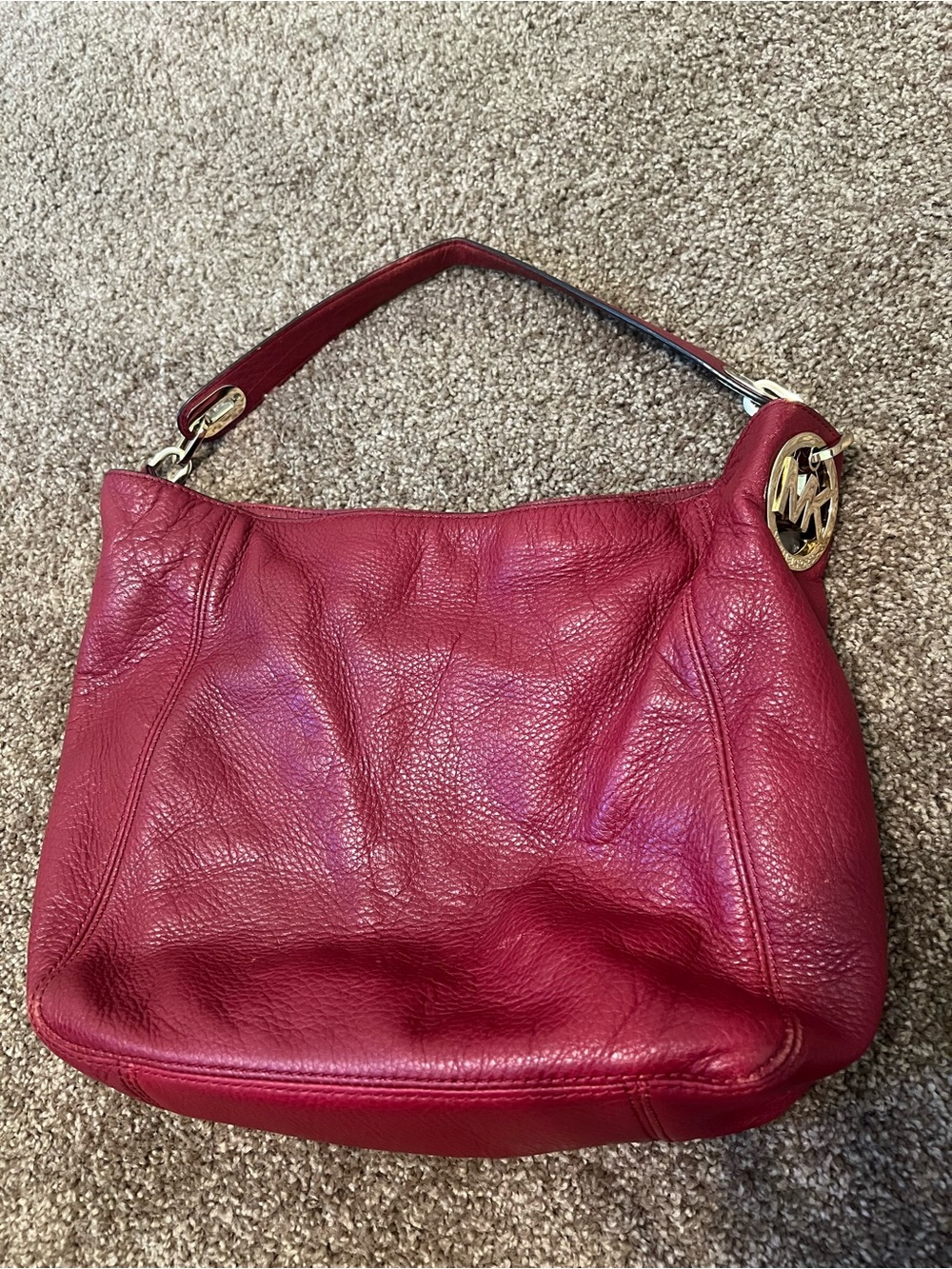 Michael Kors Raspberry Red Pebbled Leather Shoulder Hobo
